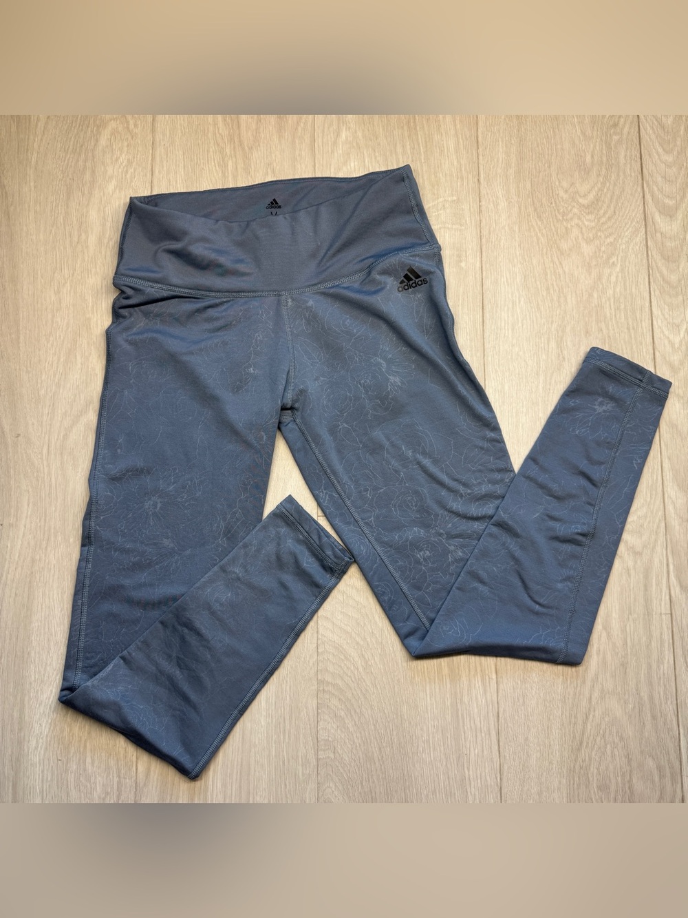 Adidas Climalite Floral Leggings Women’s Medium Gray Blue Athletic Yoga Pants